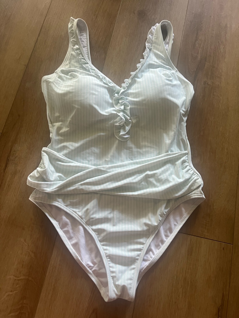 SweetHoney Light Mint Striped One-Piece Swimsuit Women Large